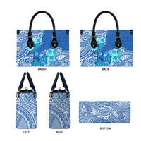 Hawaii Discoverers Day Leather Bag Polynesian Fish Hook With Hibiscus Blue LT05 - Polynesian Pride