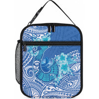 Hawaii Discoverers Day Lunch Bag Polynesian Fish Hook With Hibiscus Blue LT05 10.2 × 8.3 × 4.3 inch Blue - Polynesian Pride