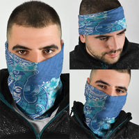 Hawaii Discoverers Day Neck Gaiter Polynesian Fish Hook With Hibiscus Blue LT05 - Polynesian Pride