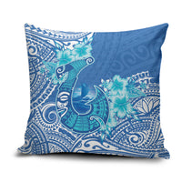 Hawaii Discoverers Day Pillow Cover Polynesian Fish Hook With Hibiscus Blue LT05 Blue - Polynesian Pride