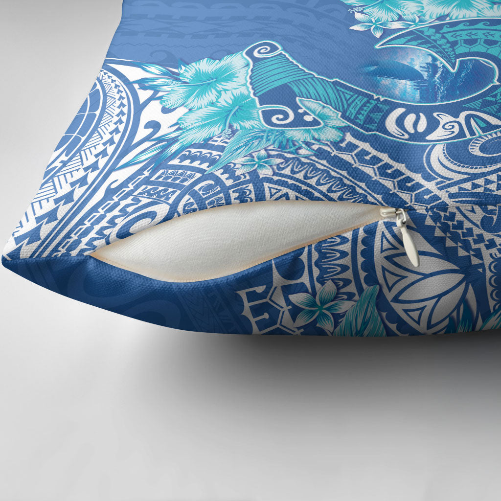 Hawaii Discoverers Day Pillow Cover Polynesian Fish Hook With Hibiscus Blue LT05 - Polynesian Pride