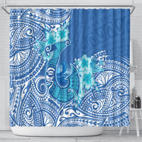 Hawaii Discoverers Day Shower Curtain Polynesian Fish Hook With Hibiscus Blue LT05 - Polynesian Pride