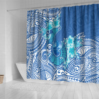 Hawaii Discoverers Day Shower Curtain Polynesian Fish Hook With Hibiscus Blue LT05 - Polynesian Pride