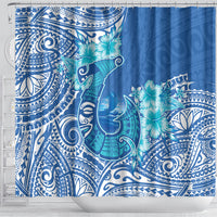 Hawaii Discoverers Day Shower Curtain Polynesian Fish Hook With Hibiscus Blue LT05 - Polynesian Pride