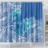 Hawaii Discoverers Day Shower Curtain Polynesian Fish Hook With Hibiscus Blue LT05 - Polynesian Pride