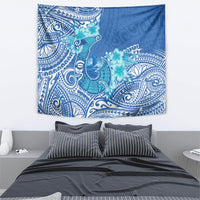 Hawaii Discoverers Day Tapestry Polynesian Fish Hook With Hibiscus Blue LT05 - Polynesian Pride