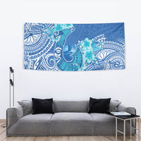 Hawaii Discoverers Day Tapestry Polynesian Fish Hook With Hibiscus Blue LT05 - Polynesian Pride