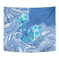 Hawaii Discoverers Day Tapestry Polynesian Fish Hook With Hibiscus Blue LT05 - Polynesian Pride