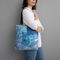 Hawaii Discoverers Day Tote Bag Polynesian Fish Hook With Hibiscus Blue LT05 - Polynesian Pride