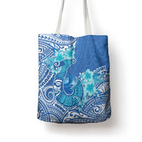 Hawaii Discoverers Day Tote Bag Polynesian Fish Hook With Hibiscus Blue LT05 - Polynesian Pride