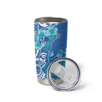 Hawaii Discoverers Day Tumbler Cup Polynesian Fish Hook With Hibiscus Blue LT05 - Polynesian Pride