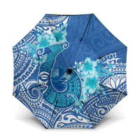 Hawaii Discoverers Day Umbrella Polynesian Fish Hook With Hibiscus Blue LT05 One Size Folded 11.42 inch Opened Diameter 37.4 inch Blue - Polynesian Pride