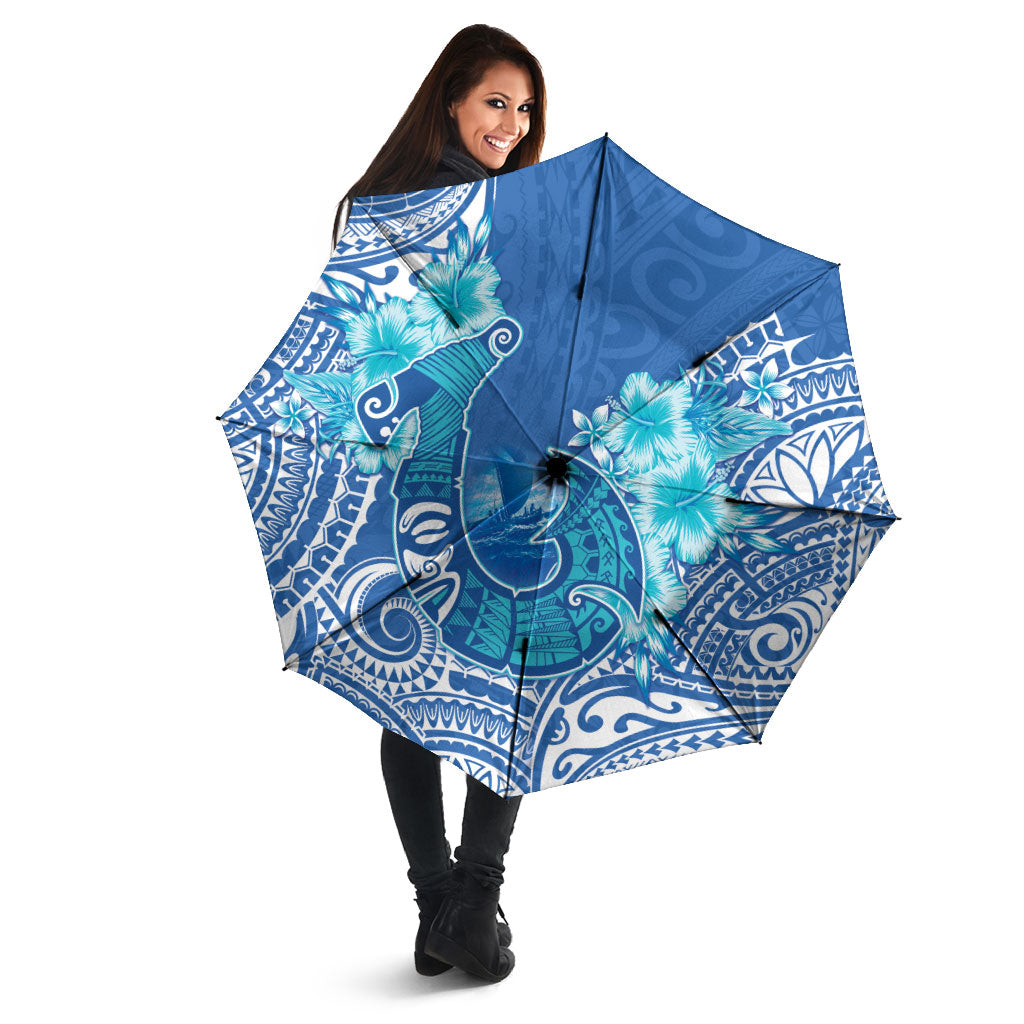 Hawaii Discoverers Day Umbrella Polynesian Fish Hook With Hibiscus Blue LT05 - Polynesian Pride