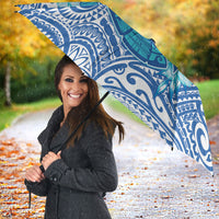 Hawaii Discoverers Day Umbrella Polynesian Fish Hook With Hibiscus Blue LT05 - Polynesian Pride