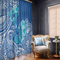Hawaii Discoverers Day Window Curtain Polynesian Fish Hook With Hibiscus Blue LT05 - Polynesian Pride