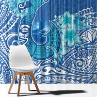 Hawaii Discoverers Day Window Curtain Polynesian Fish Hook With Hibiscus Blue LT05 - Polynesian Pride