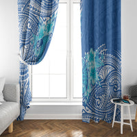 Hawaii Discoverers Day Window Curtain Polynesian Fish Hook With Hibiscus Blue LT05 - Polynesian Pride