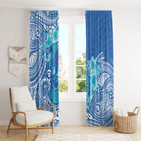 Hawaii Discoverers Day Window Curtain Polynesian Fish Hook With Hibiscus Blue LT05 - Polynesian Pride