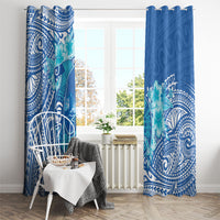 Hawaii Discoverers Day Window Curtain Polynesian Fish Hook With Hibiscus Blue LT05 - Polynesian Pride