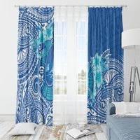 Hawaii Discoverers Day Window Curtain Polynesian Fish Hook With Hibiscus Blue LT05 - Polynesian Pride