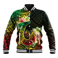 Hawaii Discoverers Day Baseball Jacket Polynesian Fish Hook With Hibiscus Reggae LT05 Unisex Reggae - Polynesian Pride
