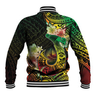 Hawaii Discoverers Day Baseball Jacket Polynesian Fish Hook With Hibiscus Reggae LT05 - Polynesian Pride