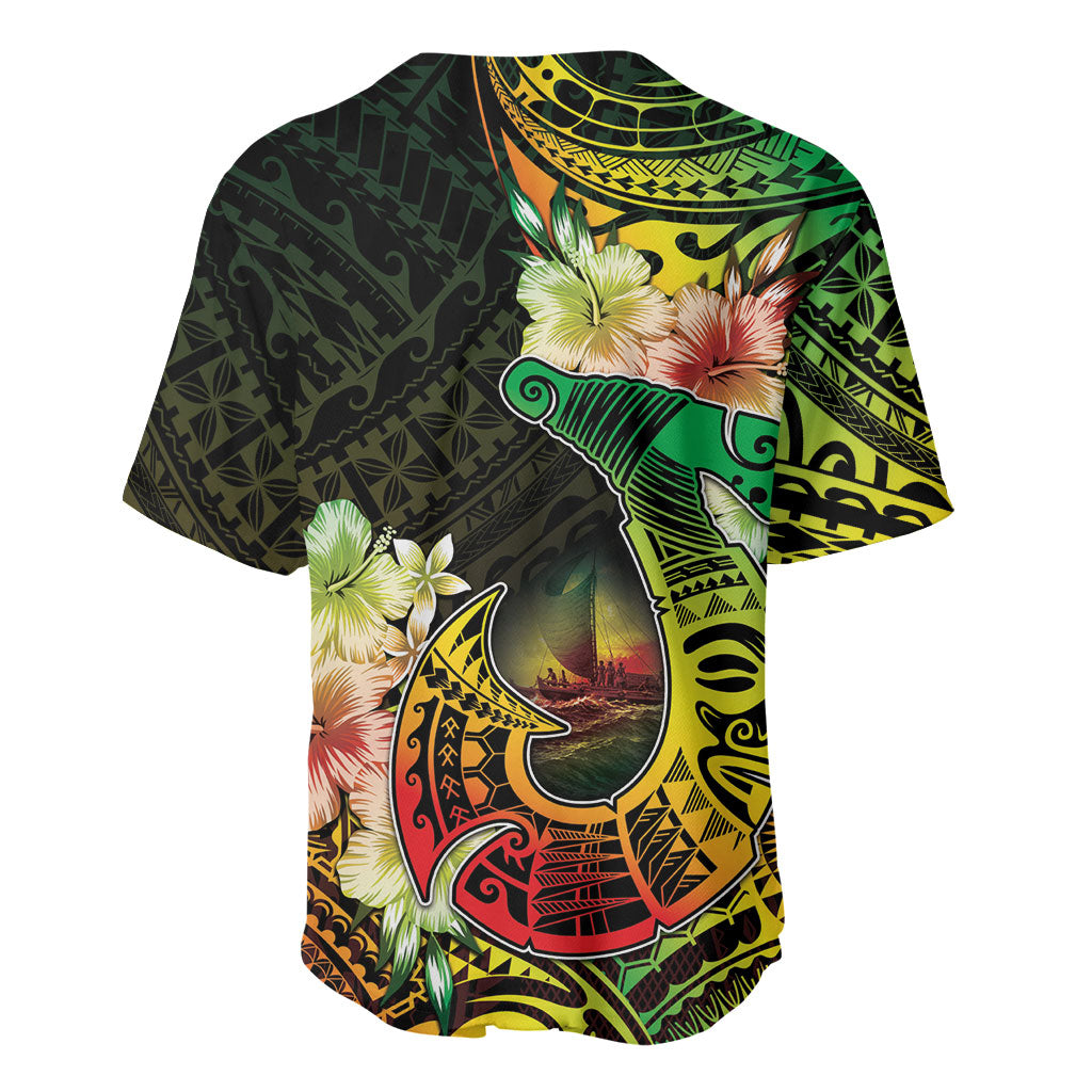 Hawaii Discoverers Day Baseball Jersey Polynesian Fish Hook With Hibiscus Reggae LT05 - Polynesian Pride