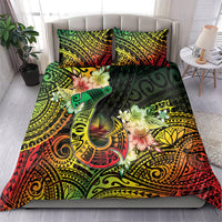 Hawaii Discoverers Day Bedding Set Polynesian Fish Hook With Hibiscus Reggae LT05 - Polynesian Pride