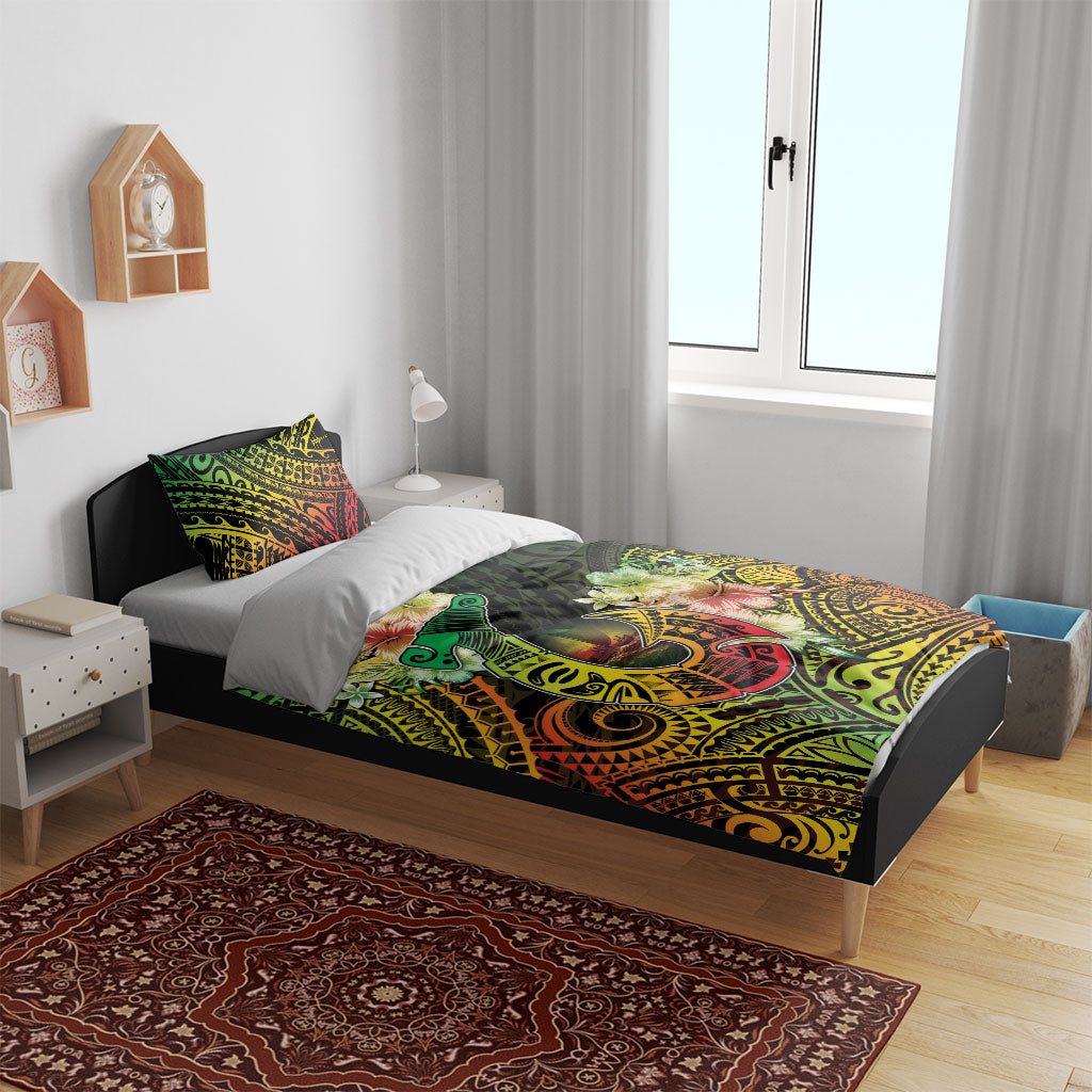 Hawaii Discoverers Day Bedding Set Polynesian Fish Hook With Hibiscus Reggae LT05 - Polynesian Pride