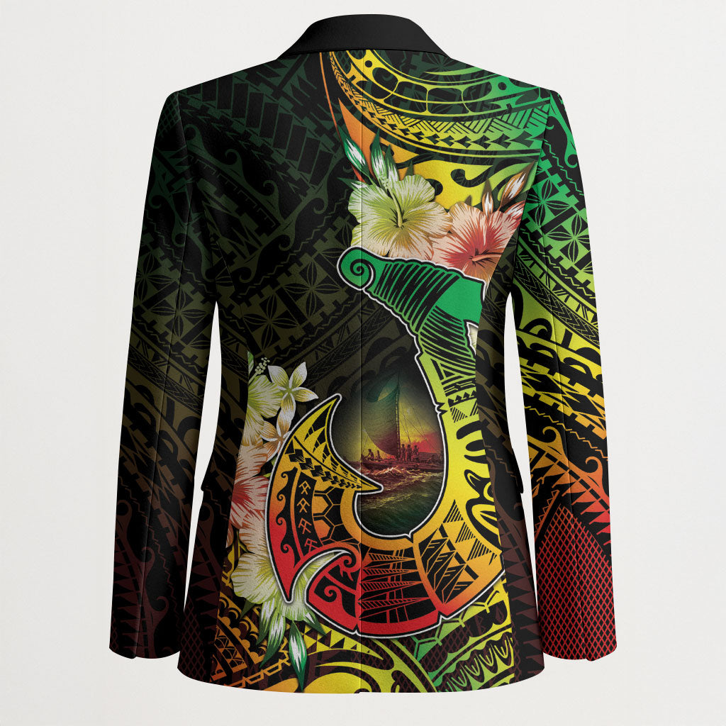 Hawaii Discoverers Day Blazer Polynesian Fish Hook With Hibiscus Reggae