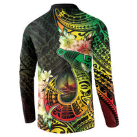 Hawaii Discoverers Day Button Sweatshirt Polynesian Fish Hook With Hibiscus Reggae LT05 - Polynesian Pride