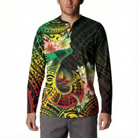 Hawaii Discoverers Day Button Sweatshirt Polynesian Fish Hook With Hibiscus Reggae LT05 - Polynesian Pride
