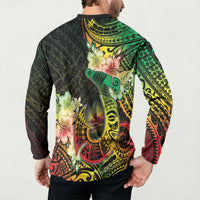 Hawaii Discoverers Day Button Sweatshirt Polynesian Fish Hook With Hibiscus Reggae LT05 - Polynesian Pride