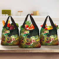 Hawaii Discoverers Day Grocery Bag Polynesian Fish Hook With Hibiscus Reggae LT05 3-pack One Size Reggae - Polynesian Pride