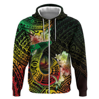 Hawaii Discoverers Day Hoodie Polynesian Fish Hook With Hibiscus Reggae LT05 Zip Hoodie Reggae - Polynesian Pride