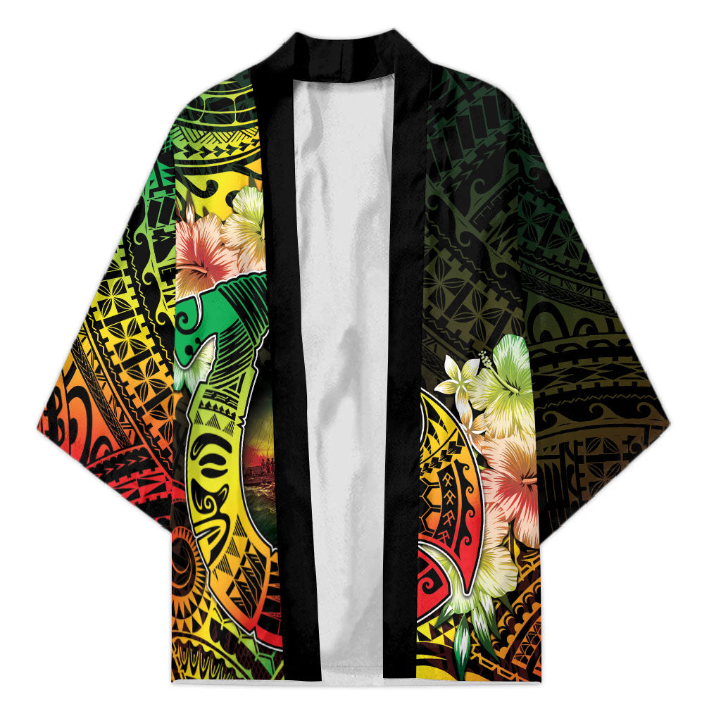 Hawaii Discoverers Day Kimono Polynesian Fish Hook With Hibiscus Reggae LT05 Unisex Reggae - Polynesian Pride