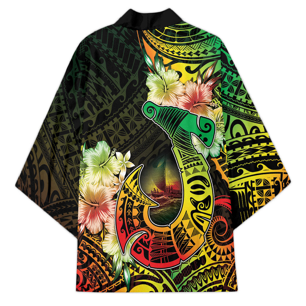 Hawaii Discoverers Day Kimono Polynesian Fish Hook With Hibiscus Reggae LT05 - Polynesian Pride