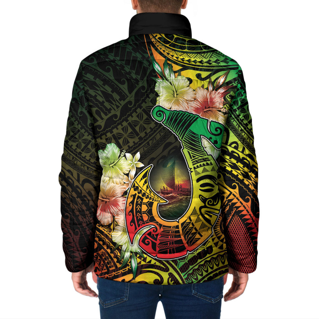 Hawaii Discoverers Day Padded Jacket Polynesian Fish Hook With Hibiscus Reggae LT05 - Polynesian Pride