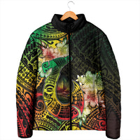 Hawaii Discoverers Day Padded Jacket Polynesian Fish Hook With Hibiscus Reggae LT05 - Polynesian Pride