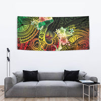Hawaii Discoverers Day Tapestry Polynesian Fish Hook With Hibiscus Reggae