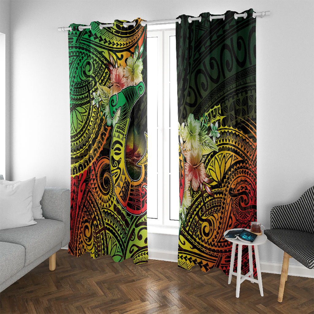 Hawaii Discoverers Day Window Curtain Polynesian Fish Hook With Hibiscus Reggae