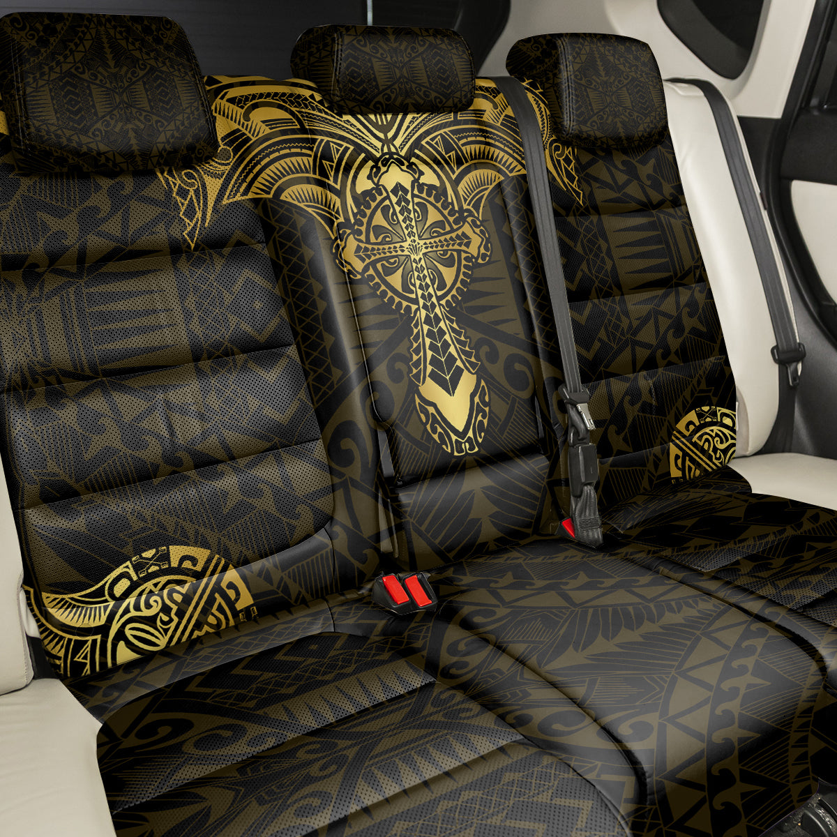 Personalized Polynesia Back Car Seat Cover With Christian Cross