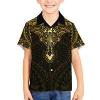 Personalized Polynesia Family Matching Off Shoulder Long Sleeve Dress and Hawaiian Shirt With Christian Cross LT05 Son's Shirt Gold - Polynesian Pride
