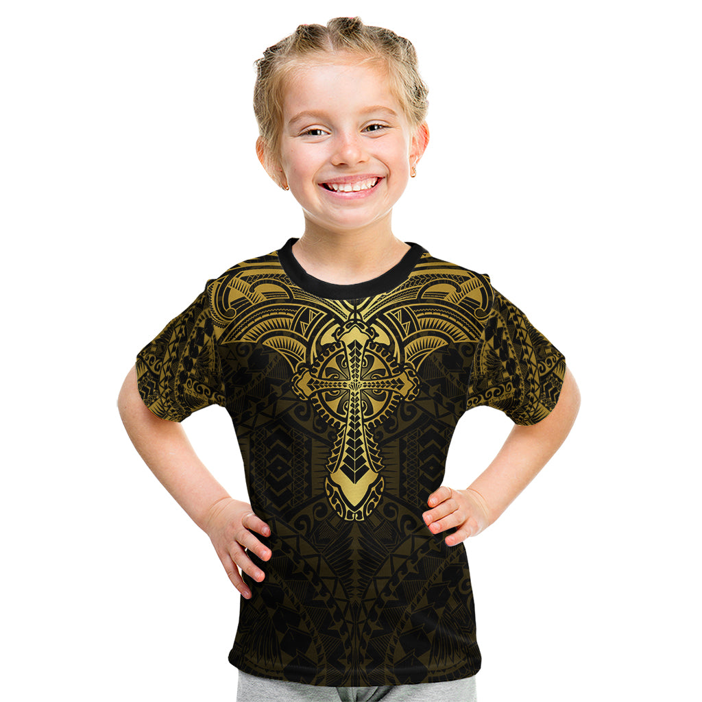 Personalized Polynesia Kid T Shirt With Christian Cross LT05 Gold - Polynesian Pride