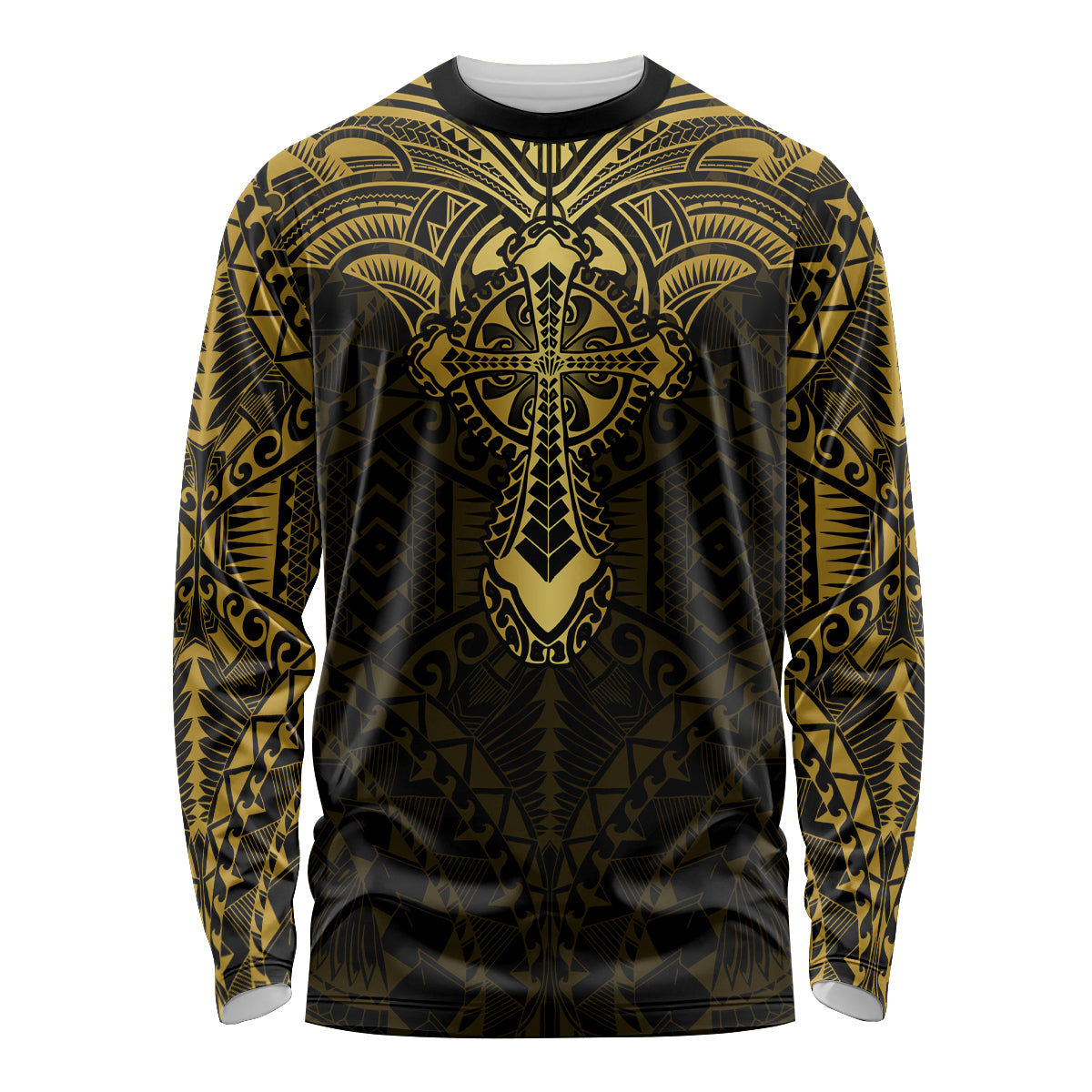 Personalized Polynesia Long Sleeve Shirt With Christian Cross LT05 Unisex Gold - Polynesian Pride