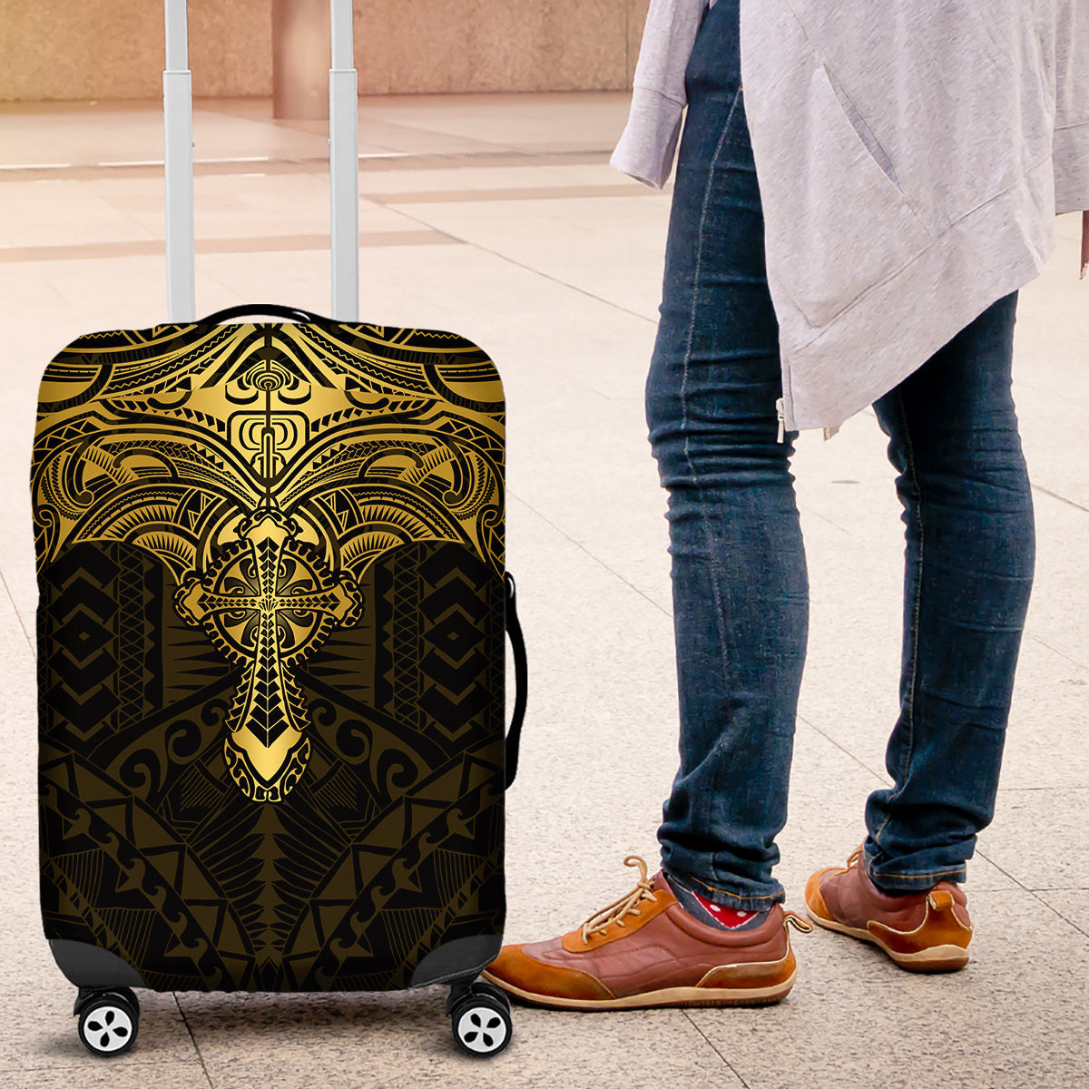 Polynesia Luggage Cover With Christian Cross LT05 Gold - Polynesian Pride