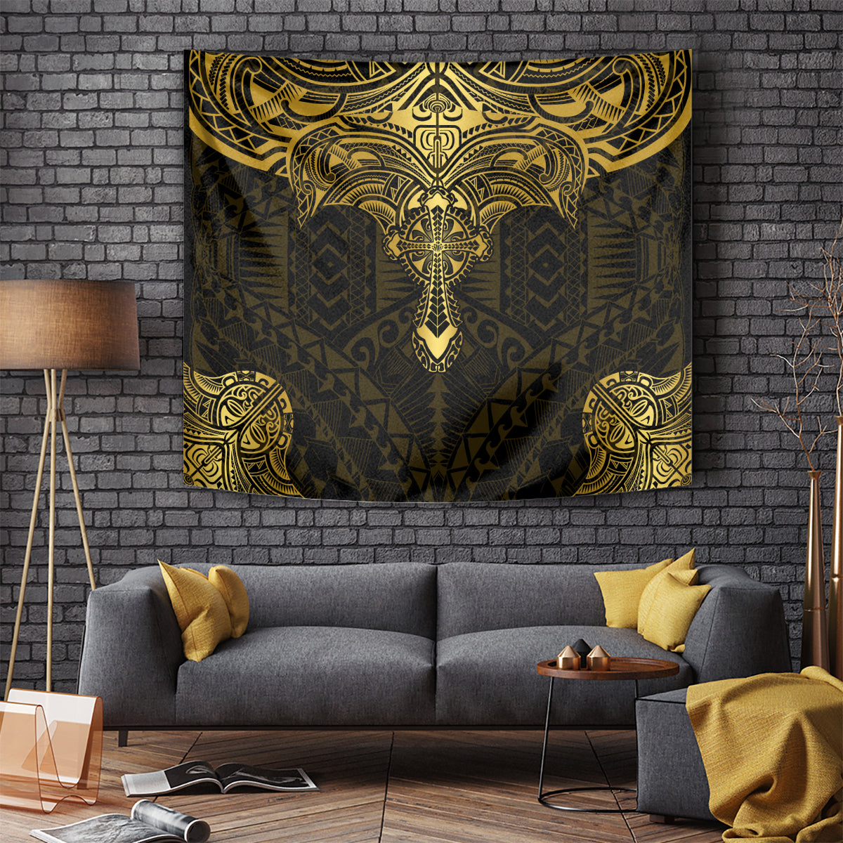 Polynesia Tapestry With Christian Cross LT05 Gold - Polynesian Pride