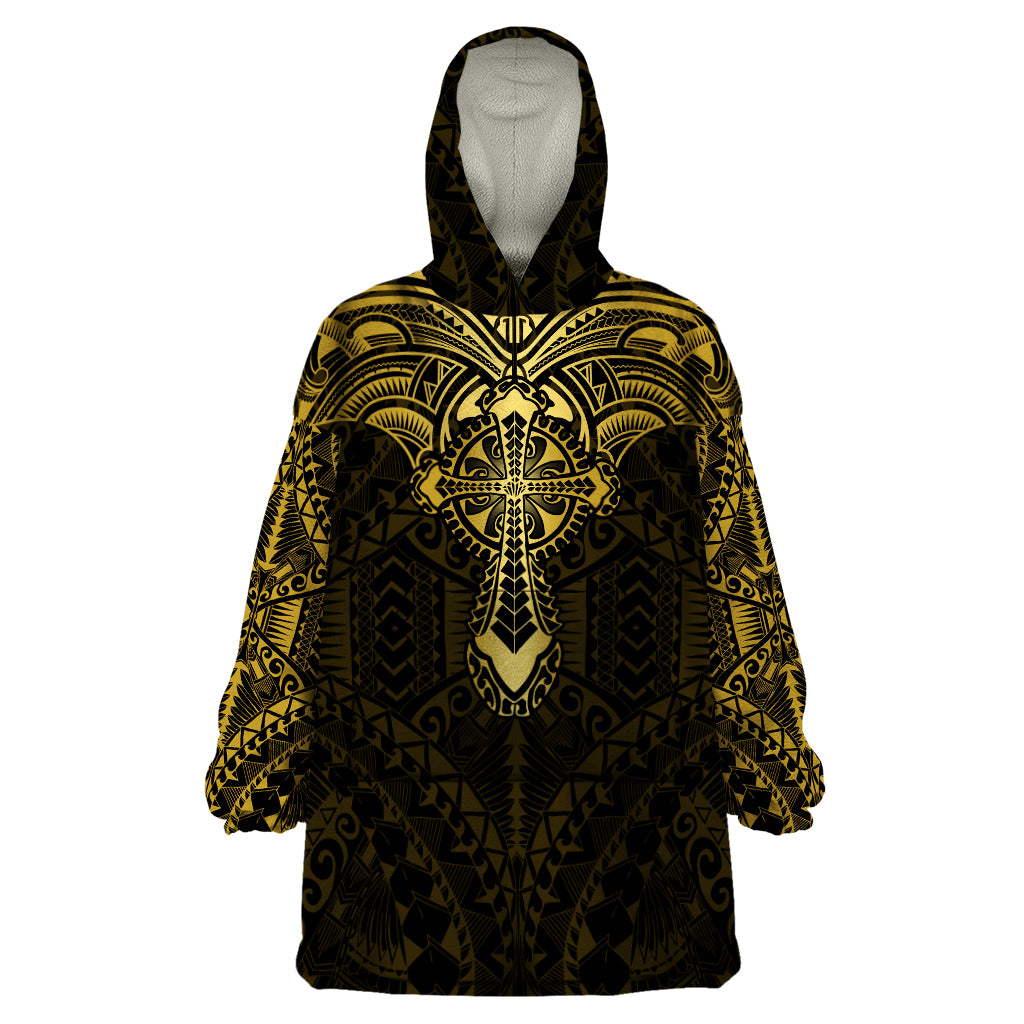 Personalized Polynesia Wearable Blanket Hoodie With Christian Cross LT05 One Size Gold - Polynesian Pride