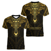 Personalized Polynesia Women V Neck T Shirt With Christian Cross LT05 - Polynesian Pride