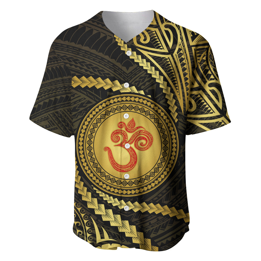 Polynesia Baseball Jersey With Hindu Om Symbol LT05 Gold - Polynesian Pride